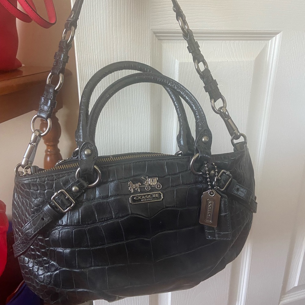 Coach Black Croc-Embossed Shoulder Bag